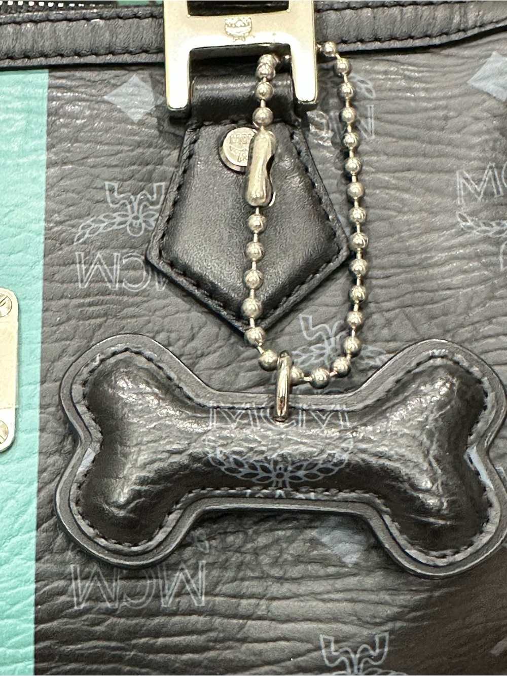 MCM Pet Collection Black Visetos Boston Bag Dog Bone Charm Satchel - Picture 6 of 16